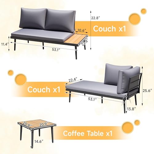 Patio Furniture Set,6 Pieces Outdoor Sectional Sofa with Cup Holder and 7.87in Wider Armrest, PE Wicker Backyard Couch Set with Coffee Table&Glass Tabletop for Deck, Porch