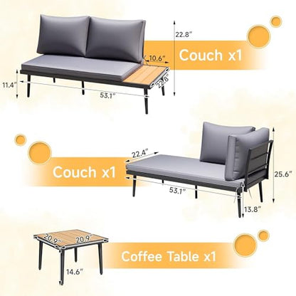Patio Furniture Set,6 Pieces Outdoor Sectional Sofa with Cup Holder and 7.87in Wider Armrest, PE Wicker Backyard Couch Set with Coffee Table&Glass Tabletop for Deck, Porch