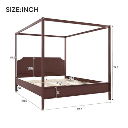 Queen Size Canopy Bed with Headboard and Support Legs, Walnut, view 3
