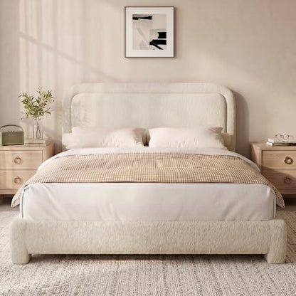 Boucle Queen Size Bed Frame with Adjustable Headboard, view 2