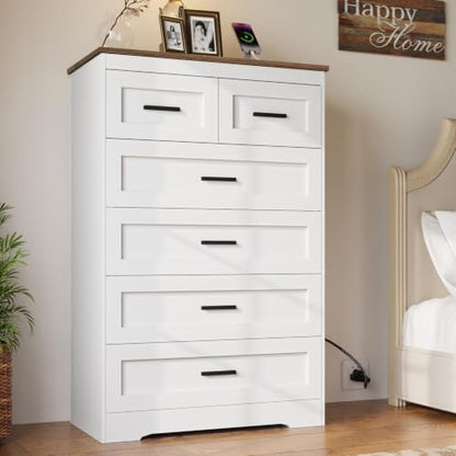Farmhouse Tall Dresser for Bedroom Wood Chests of Drawers with Charging 6, view 3