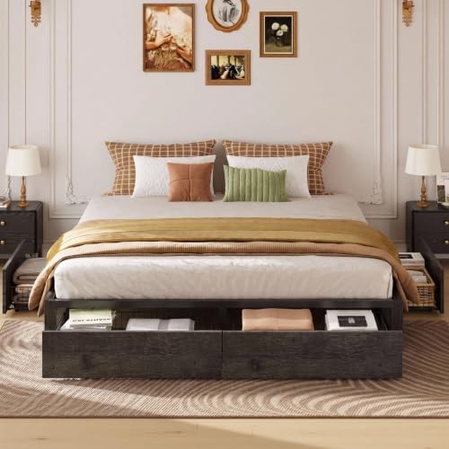 King Bed Frame with 4 Storage Drawers, Charcoal Grey, view 4