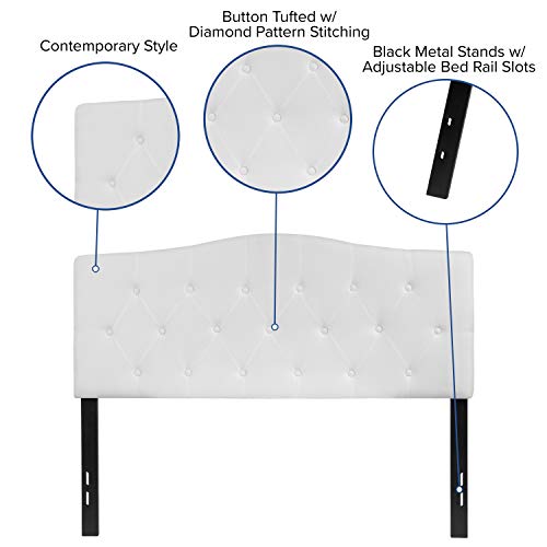 Arched Button Tufted Upholstered Full Size Headboard in White Fabric
