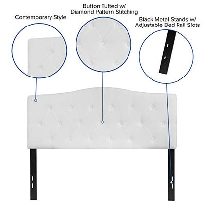 Arched Button Tufted Upholstered Full Size Headboard in White Fabric