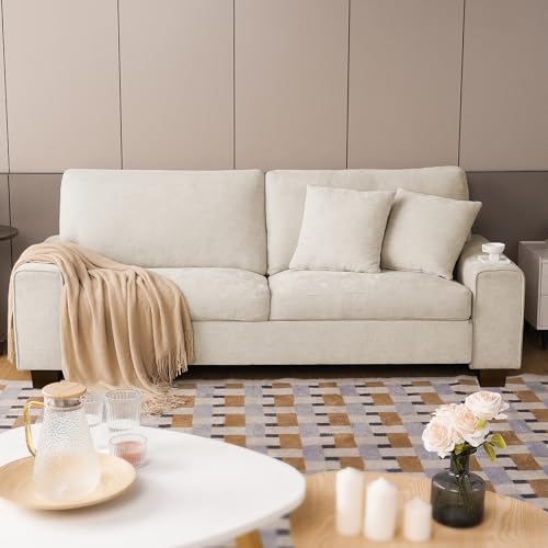 Modern Loveseat Sofa for Living Room,Chenille Recliner, Removable Cover, Pocket Spring Cushions, Solid Wood Frame, Easy Assembly for Small Spaces (71.25inch，Beige)