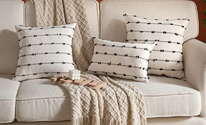 Boho Throw Pillow Covers 18x18 inches Beige and Black, Set of 2 Modern Farmhouse Decorative Pillow Covers for Couch Bed, Living Room