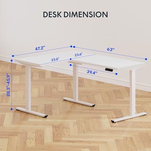 FLEXISPOT 63 x 48 Reversible L-Shaped Corner Standing Desk, White, view 4