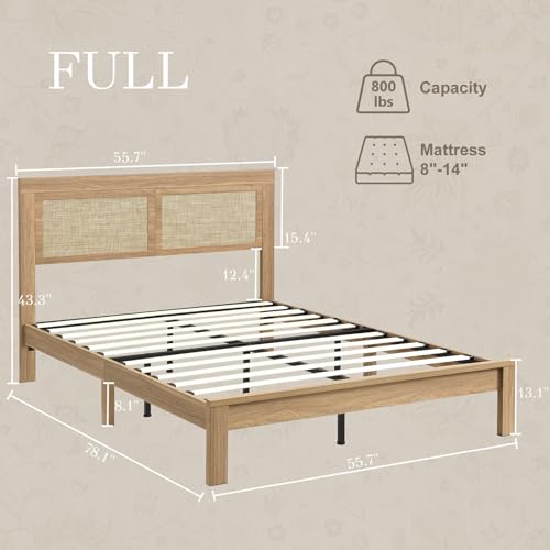 Full Bed Frame with Headboard Wood, view 3
