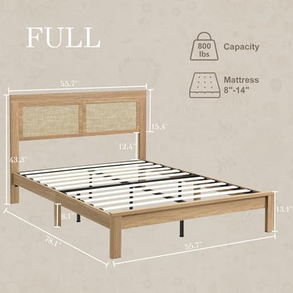 Full Bed Frame with Headboard Wood, view 3