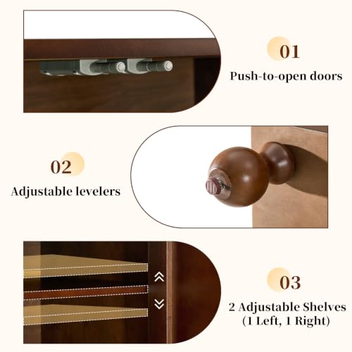 60" Wood-Grain Sideboard Buffet Cabinet with Storage,3D Arched,Walnut, view 4