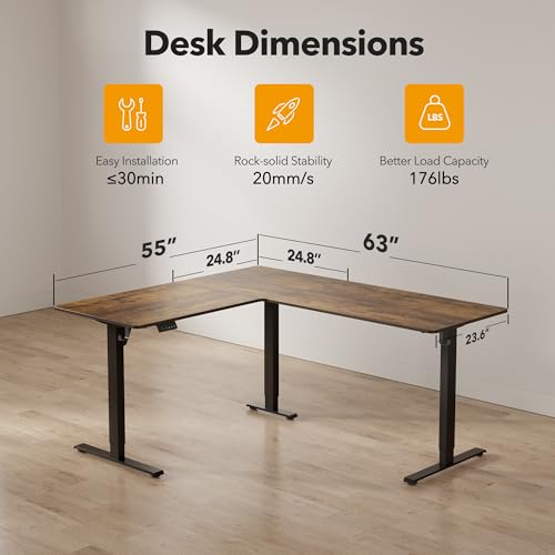 63“ x 55" L Shaped Standing Desk Adjustable Height, Electric Corner Desk, view 3