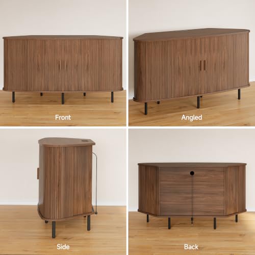55" Corner TV Stand, Fluted TV Cabinet for 60 Inch TVs, Walnut, view 6
