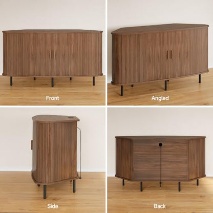 55" Corner TV Stand, Fluted TV Cabinet for 60 Inch TVs, Walnut, view 6