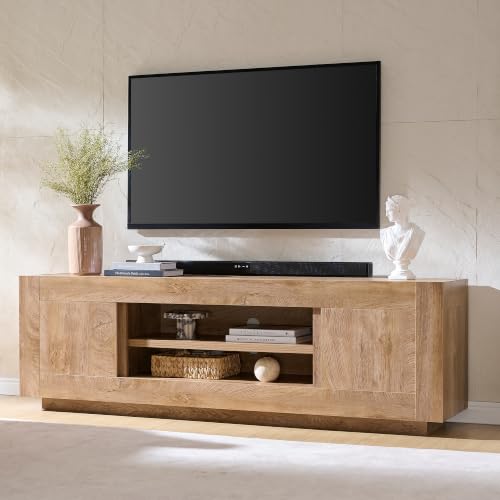 70" Modern TV Stand for 80" TV, Thick Block TV Console,Light Knotty Oak, view 2