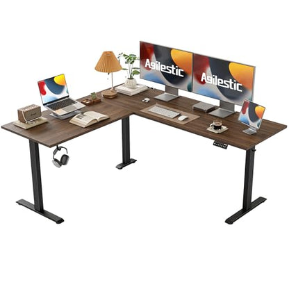63 x 55 Inch L Shaped Electric Standing Desk, Dark Walnut, view 2