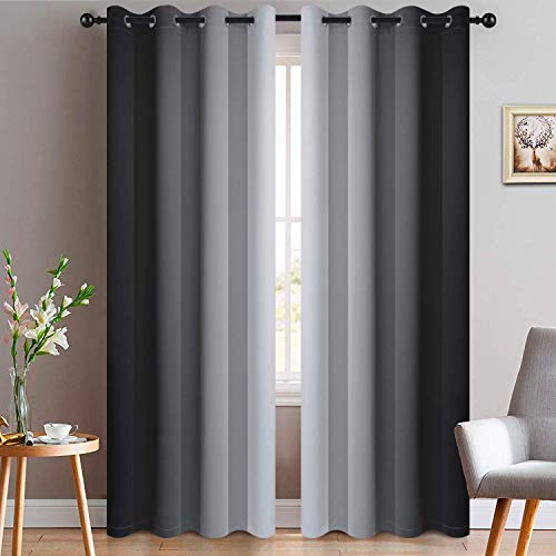 Ombre Curtains Black and Greyish White for Living Room,52Wx96L