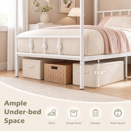 Twin Canopy Bed Frame with Headboard and Footboard (White), view 7