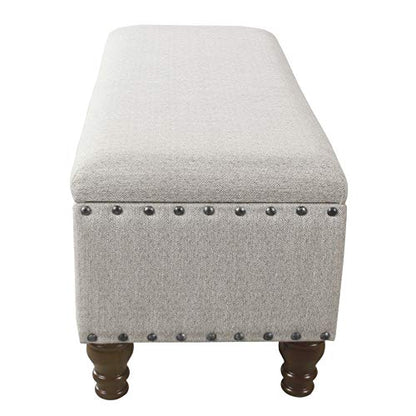 Home Decor | Upholstered Bench with Nailhead Trim | Large Ottoman with Storage for Living Room & Bedroom | Decorative Home Furniture, Gray Woven