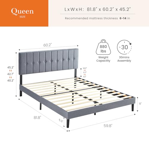 Queen Upholstered Bed Frame with Storage & Headboard, Grey, view 3