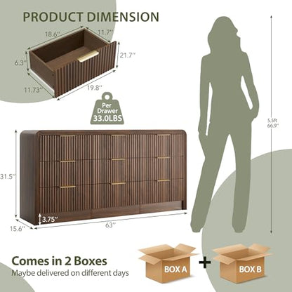 Fluted 9 Drawers Dresser, 63'' Wide Chest of Drawers for Bedroom, view 3