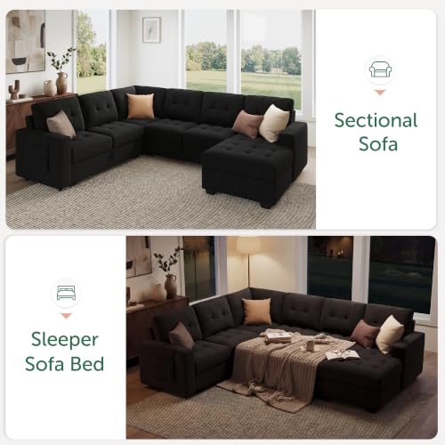 111.4'' Modular Sectional Sleeper Sofa with Pull Out Bed,Black, view 8