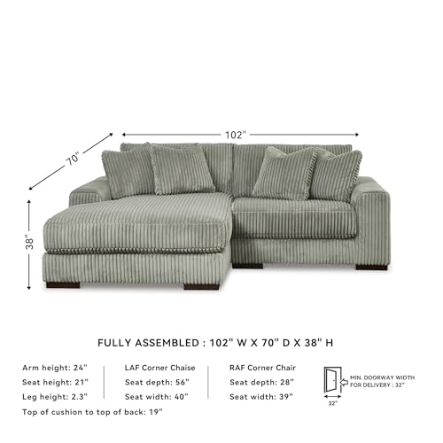 Signature Design by Ashley Lindyn Sectional Couch, L-Shaped 2-Piece Sofa with Chaise, Reversible Deep Seat Cushions, Cozy Velvet Wide-Cord Upholstery for Living Room, Fog Gray, 99" W