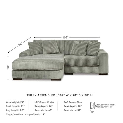 Signature Design by Ashley Lindyn Sectional Couch, L-Shaped 2-Piece Sofa with Chaise, Reversible Deep Seat Cushions, Cozy Velvet Wide-Cord Upholstery for Living Room, Fog Gray, 99" W