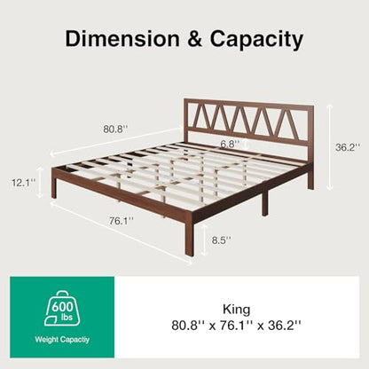 12inch King Bed Frame Wooden King Bed Frame and Headboard, view 3