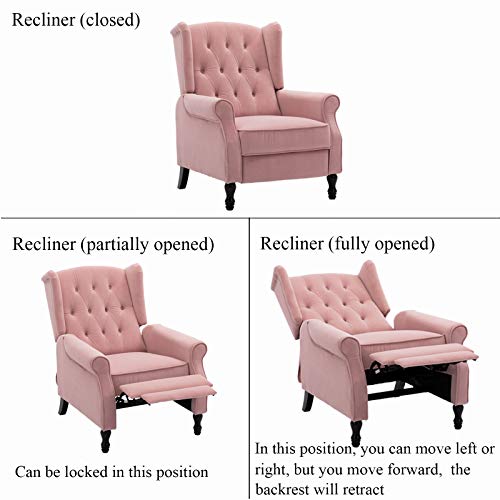 Velvet Tufted Push Back Arm Accent Chair Recliner Single Reclining for Adjustable Club Chair Home Padded Seating Living Room Lounge Modern Sofa,Pink