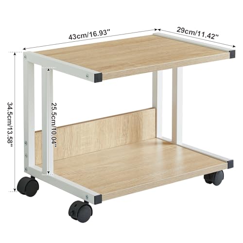 Under Desk Printer Stand, 2-Tier, Mobile Home Desktop Organizer Shelf with 4 Wheels, for Printer, Fax, Home Office Use, Light Wood UTLJ007R