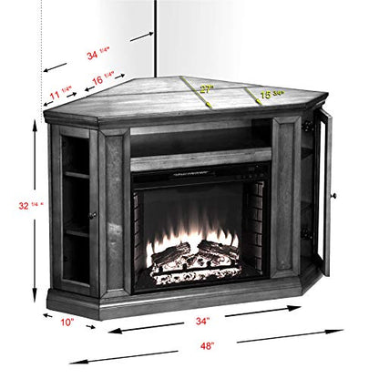 Claremont Convertible Corner Electric Fireplace Media Stand with Storage, Brown Mahogany