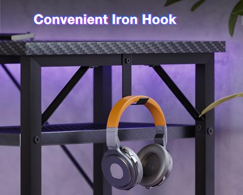61" L Shaped Gaming Desk with Hutch & Headphone Hook, Corner Computer Table with Storage Shelves for Home Office, Black