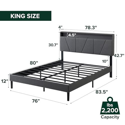 Maya Upholstered Platform Bed Frame, RGB LED Lights, King, view 3