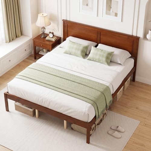 Queen Bed Frame with Solid Wood Legs and Wooden Slats, view 4