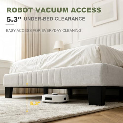 Queen Upholstered Platform Bed Frame with Adjustable Padded Headboard, view 7