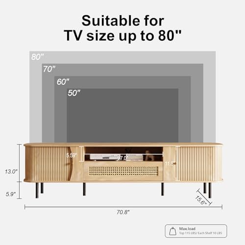 Fully Assembled 71" Mid Century Modern TV Stand with Power Outlet and Sliding, view 3