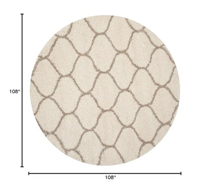 SAFAVIEH Hudson Shag Collection 9' Round Ivory/Beige SGH280D Moroccan Ogee Trellis Non-Shedding Living Room Bedroom Dining Room Entryway Plush 2-inch Thick Area Rug