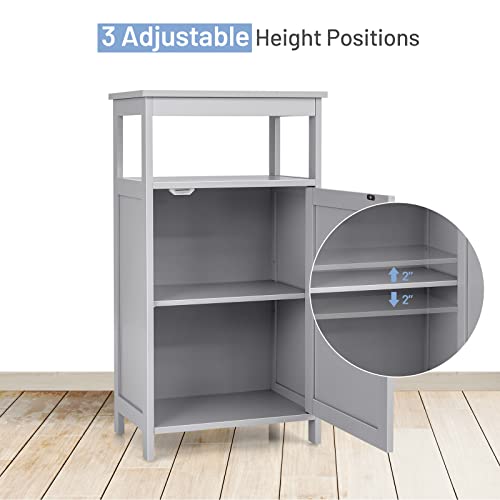 Bathroom Floor Storage Cabinet, Multifunctional Free Standing Cabinet with Single Door and Adjustable Shelf, Side Cabinet for Home Living Room Office(Grey)