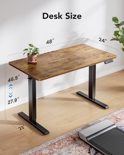 48 x 24 Inch Electric Standing Desk, Height Adjustable Computer Gaming Desk with 4 Memory Presets, Home Office Sit Stand Desk with Hooks & Cable Management, Vintage
