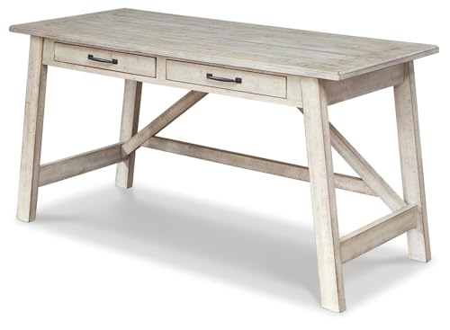 Signature Design by Ashley Carynhurst Farmhouse Large Leg Home Office Desk, 2 Storage Drawers, Vintage Bronze Hardware, Wood, 60.25" Wide, Antique White
