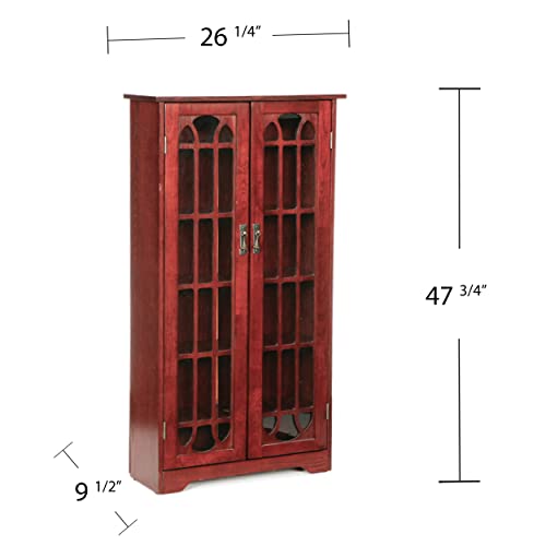 Window Pane Media Cabinet - Cherry - Transitional Design, Brown Glass and Wood - Ideal for Home Office, Living Room (MS1073)