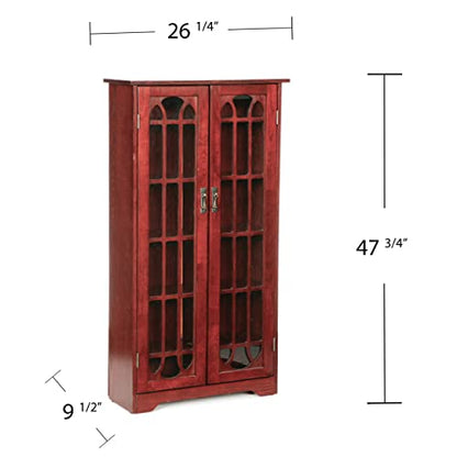 Window Pane Media Cabinet - Cherry - Transitional Design, Brown Glass and Wood - Ideal for Home Office, Living Room (MS1073)