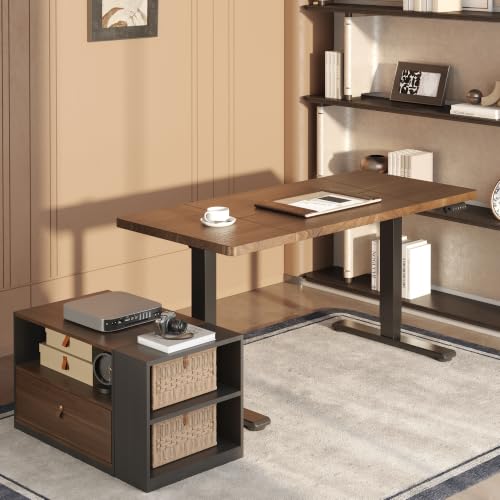 FLEXISPOT 63" L Shaped Standing Desk with Drawers, Black Walnut, view 2