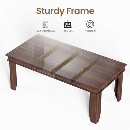 Farmhouse Dining Table for 6-8 People, 71 in Long Kitchen Tables with Wooden Sturdy Frame, 6 ft Large Rectangular Dinner Table for Dining Room, Kitchen (Brown, 71" Non-extendable)