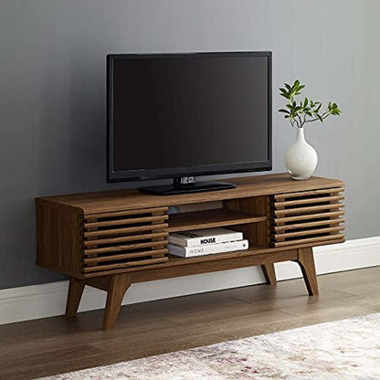 Render 46" Mid-Century Modern Low Profile Media Console TV Stand, 46 Inch, Walnut