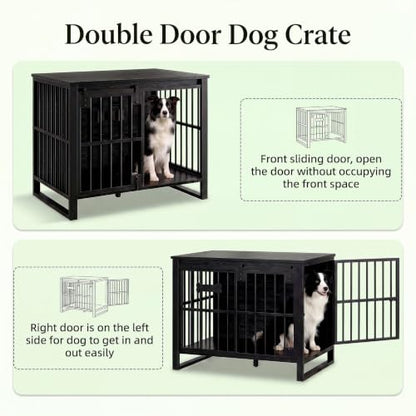 39.4" L Dog Crate Furniture with Sliding Door, Wooden Dog Kennel, view 4