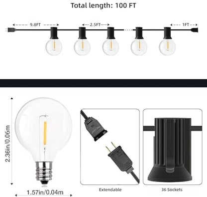 Outdoor String Lights, 100FT G40 Bulbs Shatterproof Patio Lights, view 7