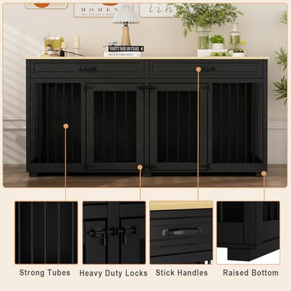 64.6" Long Wooden Furniture Style Dog Crate with Drawers & Divider, view 7