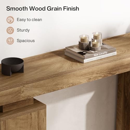 Tribesigns 63-Inch Long Console Table, Farmhouse Entryway Table Behind Couch, Wooden Foyer Stand Entry Station, Modern Hallway Accent Furniture for Living Room Decor, Entrance, Natural Wood Finish