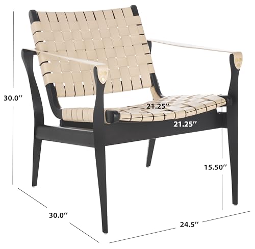 SAFAVIEH Couture Collection Dilan Black Solid Wood/White Genuine Leather Safari Chair (Fully Assembled)